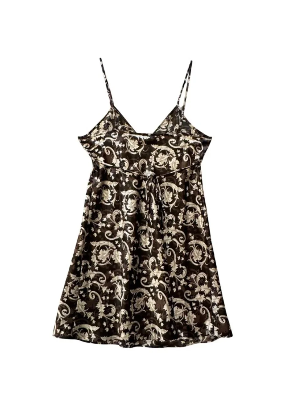 Adonna Black Silver Floral Slip Dress Satin Size M Whimsygoth Coquette Tie Back - Picture 7 of 9